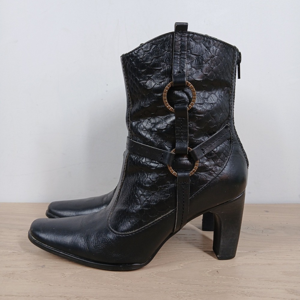 Harley Davidson Ankle Boots Women 7.5 Black Leather Harness Heeled Moto Bikecore